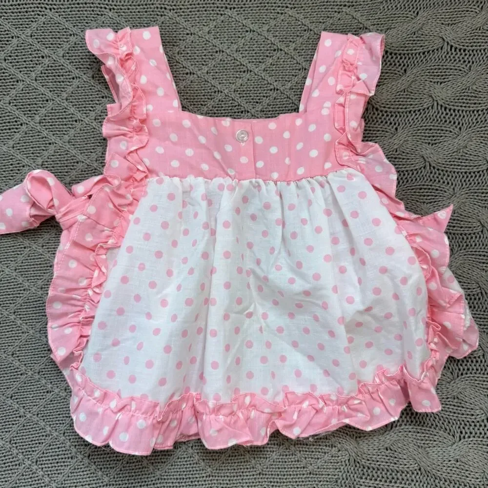 Vintage Broadway Kids Pink Polka Dot Apron Pinnie Tunic Seahorse Design ~9M